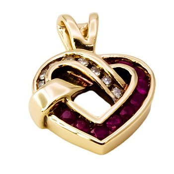 9ct gold Ruby / Diamond Heart Pendant